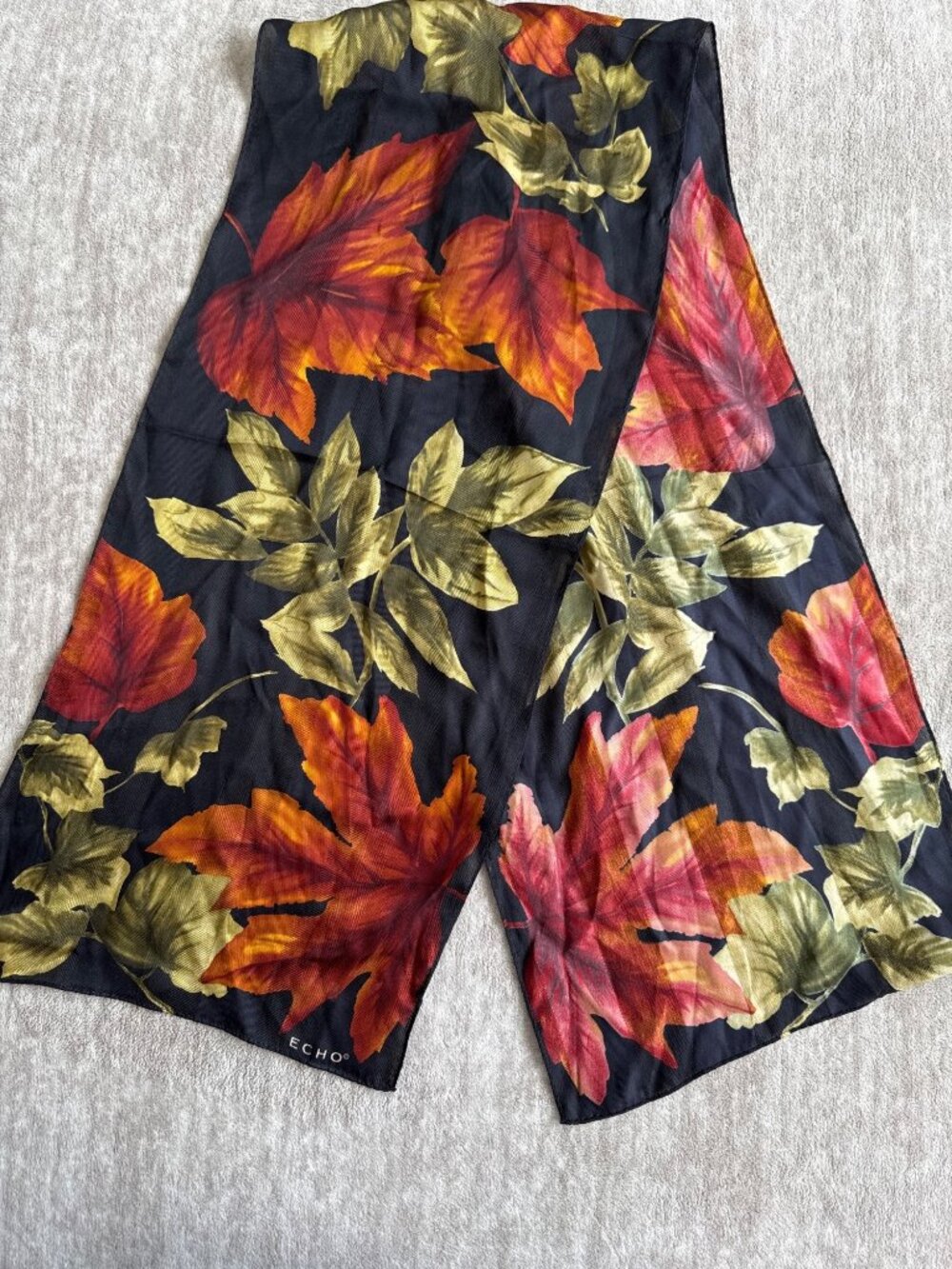 Nature Leaves Leaf Plant Orange Scarf Silk Blend Echo Fall Colors
